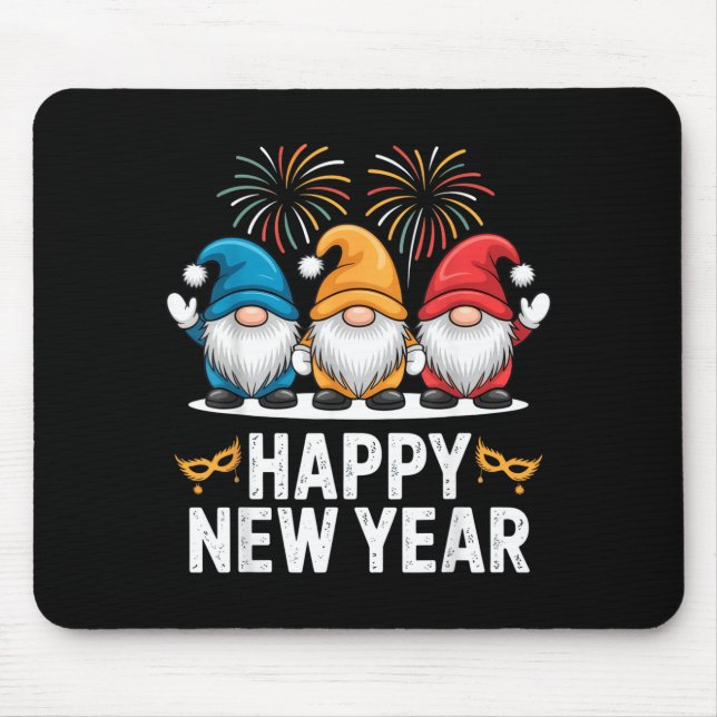 Happy New Year Gnomes For Party Lovers And Festive Mouse Mat (Front)