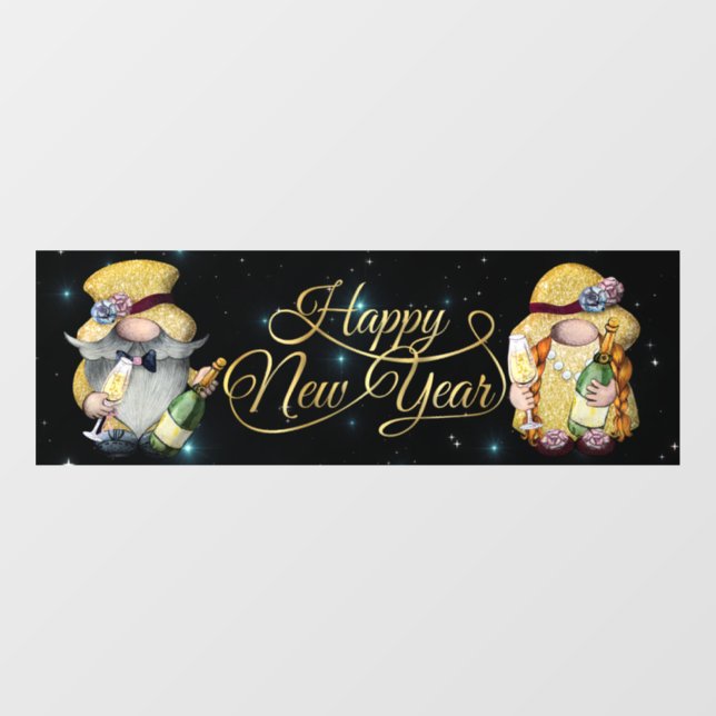 Happy New Year Gnomes Window Cling (Sheet)
