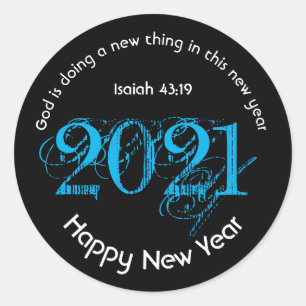 Happy New Year   GOD DOING A NEW THING   2021 Cyan Classic Round Sticker