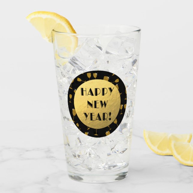 Happy New Year! Gold and Black Elegant Glass (Front Ice)