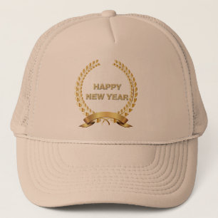 Happy New Year Gold And Black Trucker Hat