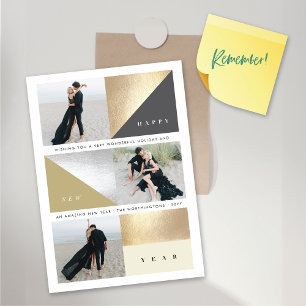 Happy New Year Gold Blocks 3 Photo Magnetic Card