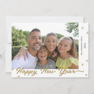 Happy New Year Gold Calligraphy Photo Holiday Card