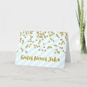 Happy New Year Gold Confetti Blue Stripes German Holiday Card