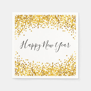 Happy New Year Gold Confetti Holiday Napkin