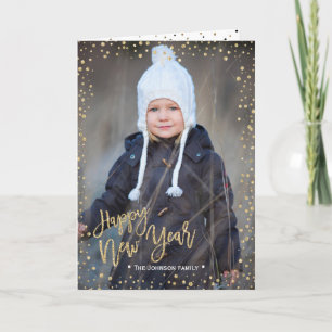 Happy New Year   Gold Confetti   Photo Card