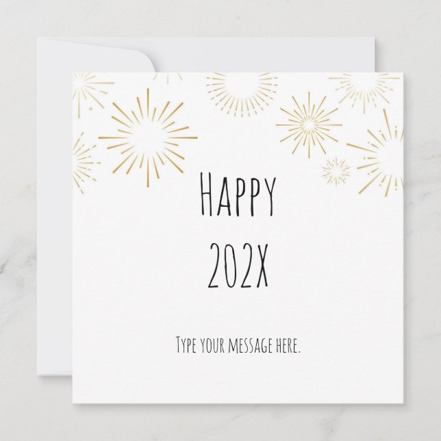 Happy New Year Gold Fireworks Minimalist  Holiday Card (Front)