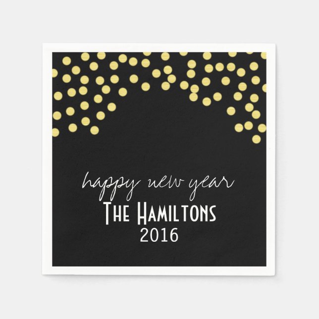 Happy New Year Gold Glitter Cocktail Party Napkin (Front)