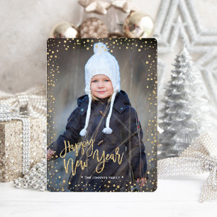 Happy New Year Gold Glitter Dots Photo Card