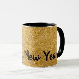 Happy New Year Gold Glitter Effect Coffee Mug