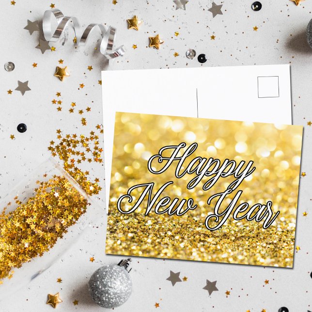 Happy New Year Gold Glitter Glam 2024 Party Postcard (Creator Uploaded)