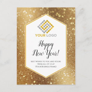 Happy New Year Gold Glitter Logo Business Postcard