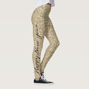 Happy New Year Gold Glitter Party Womens Leggings