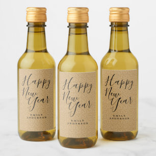 Happy New Year Gold Glitter Personalised Party Wine Label