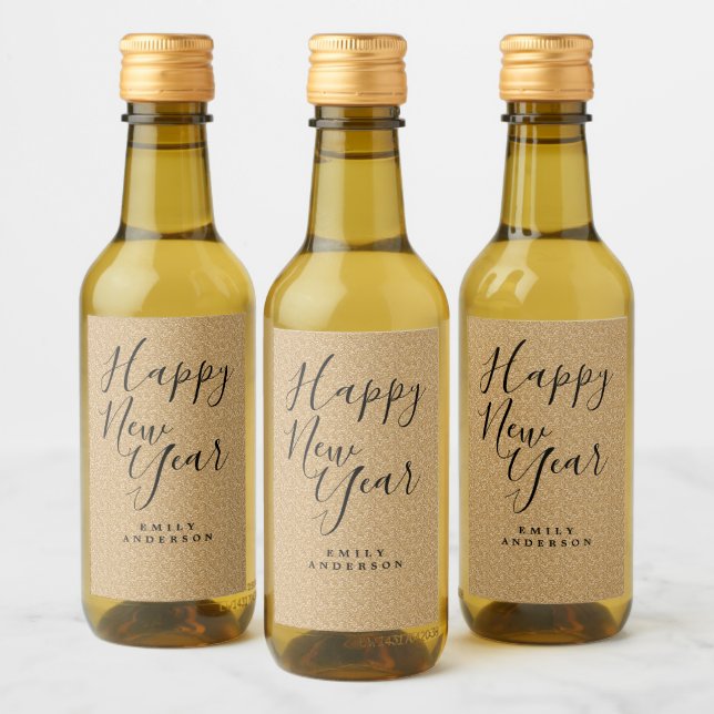 Happy New Year Gold Glitter Personalised Party Wine Label (Bottles)