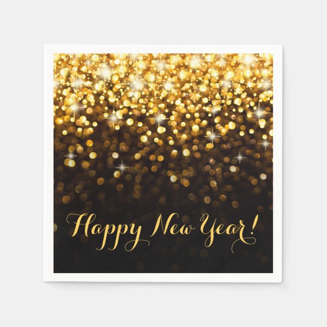 Happy New Year Gold Glitter Sparkle New Years Eve Napkin (Front)