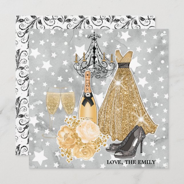 Happy New Year Gold  Holiday Card (Front/Back)