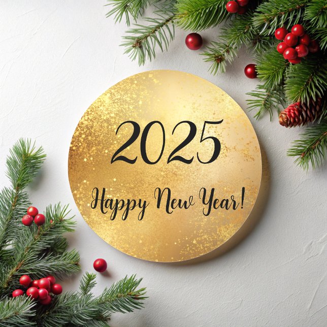 happy new year gold metallic sparkles  classic round sticker (Creator Uploaded)