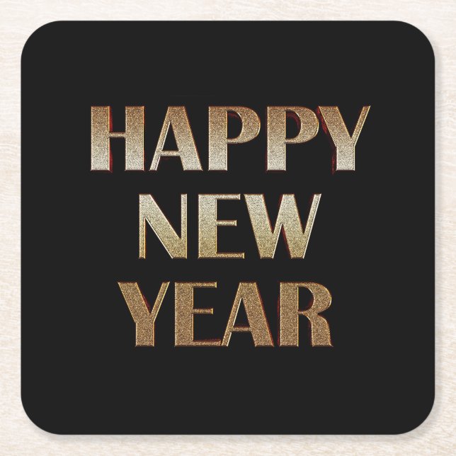 Happy New Year Gold Metallic Text Imag Square Paper Coaster (Front)