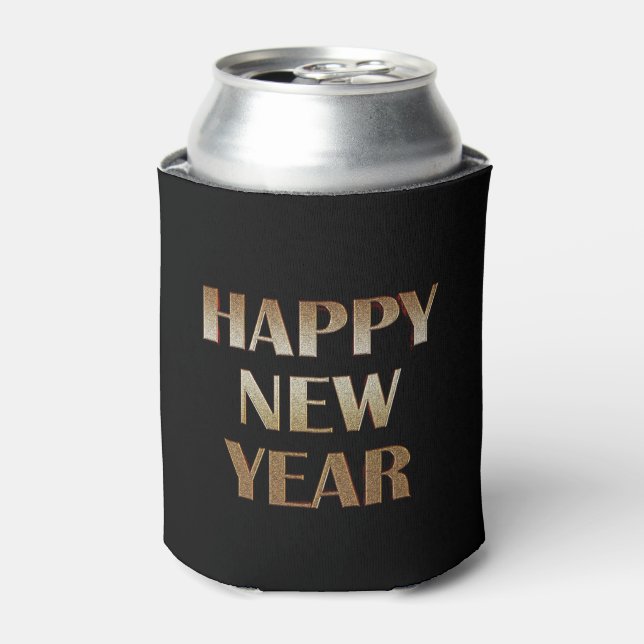 Happy New Year Gold Metallic Text Image Can Cooler (Can Front)