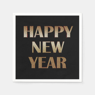 Happy New Year Gold Metallic Text Image Napkin