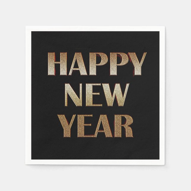 Happy New Year Gold Metallic Text Image Napkin (Front)