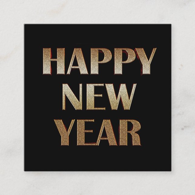 Happy New Year Gold Metallic Text Image Square Business Card (Front)