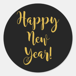 Happy New Year Gold On Black Charming Chic Classic Round Sticker