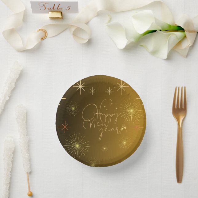Happy New Year  -  Gold Paper Bowl Paper Plate (Wedding)
