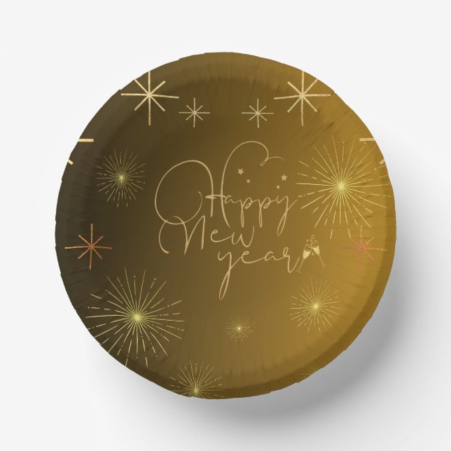 Happy New Year  -  Gold Paper Bowl Paper Plate (Front)