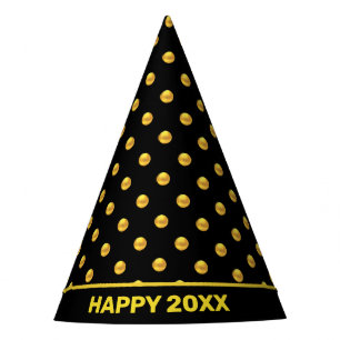 Happy New Year & Gold Polka Dots on Black Party Hat