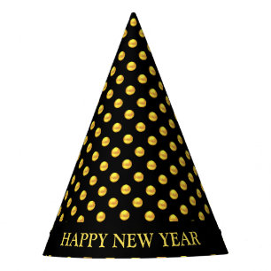 Happy New Year & Gold Polka Dots Party Hat