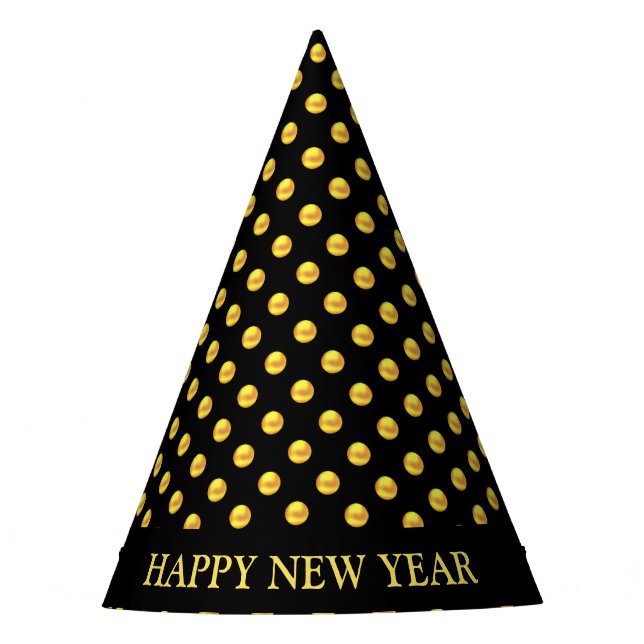 Happy New Year & Gold Polka Dots Party Hat (Front)