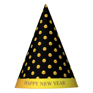 Happy New Year & Gold Polka Dots Party Hat