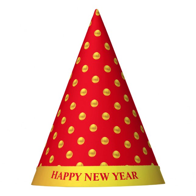 Happy New Year & Gold Polka Dots Party Hat (Front)