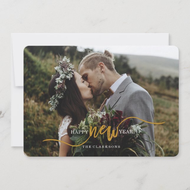 Happy New Year Gold Script Photo Card (Front)