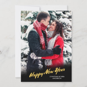 Happy New Year Gold Script Photo Holiday Card