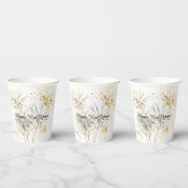 Happy New Year Gold Silver Fireworks Paper Cups (Multi)
