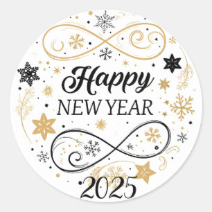 Happy New Year Gold Snowflake Classic Round Sticker