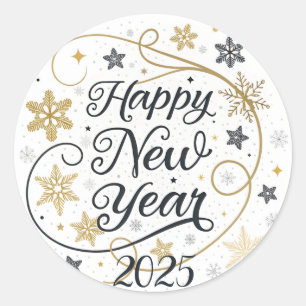 Happy New Year Gold Snowflake Classic Round Sticker