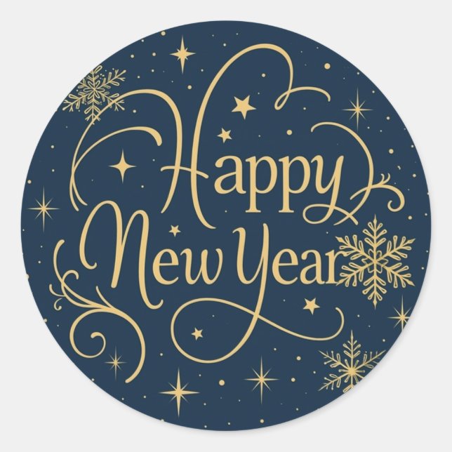 Happy New Year Gold Snowflake Classic Round Sticker (Front)