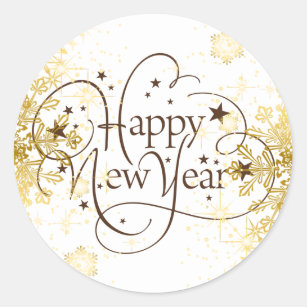 Happy New Year Gold Snowflake Classic Round Sticker