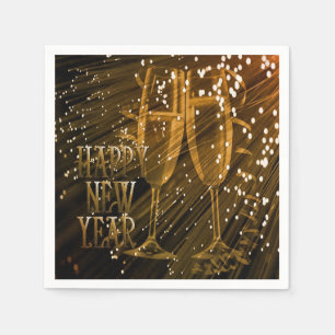 Happy New Year Gold Sparkle Champagne Napkins