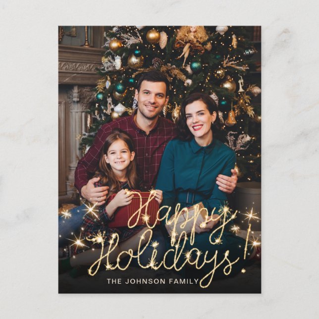 Happy New Year Gold Sparkle Script PHOTO Greeting Postcard (Front)