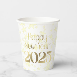 Happy New Year Gold Stars Paper Cups