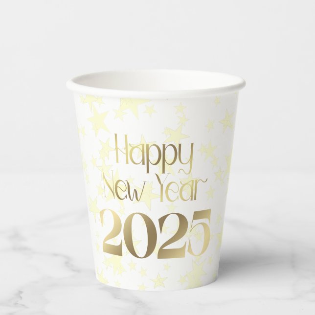 Happy New Year Gold Stars Paper Cups (Front)