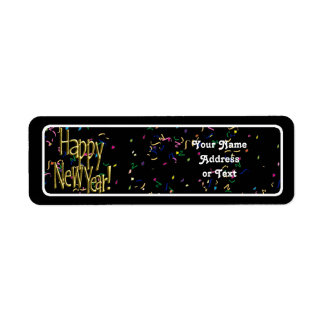 Happy New Year - Gold Text on Black Confetti