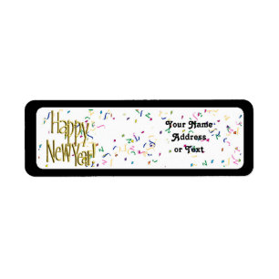 Happy New Year - Gold Text on White Confetti