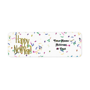 Happy New Year - Gold Text on White Confetti
