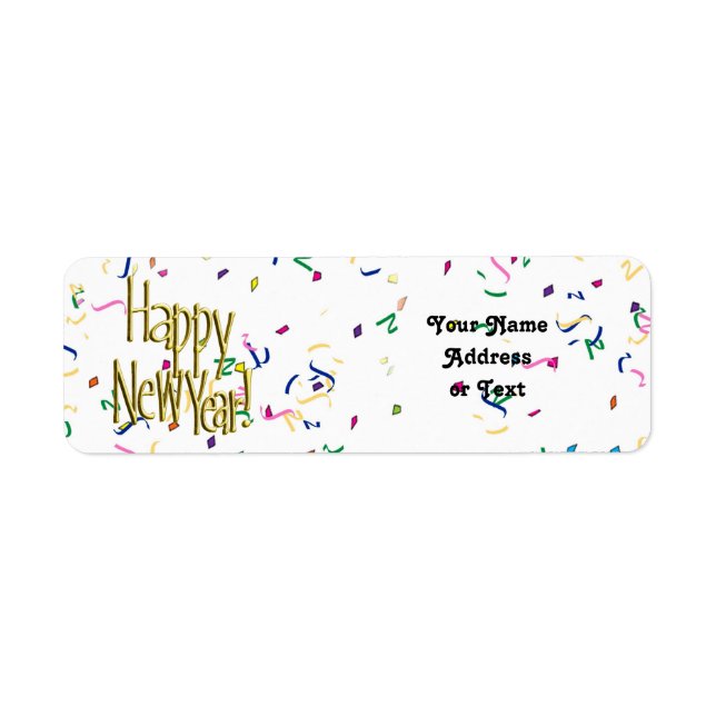 Happy New Year - Gold Text on White Confetti (Front)